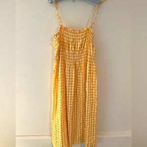 H&M Yellow Gingham Crinkle Smocked Dress